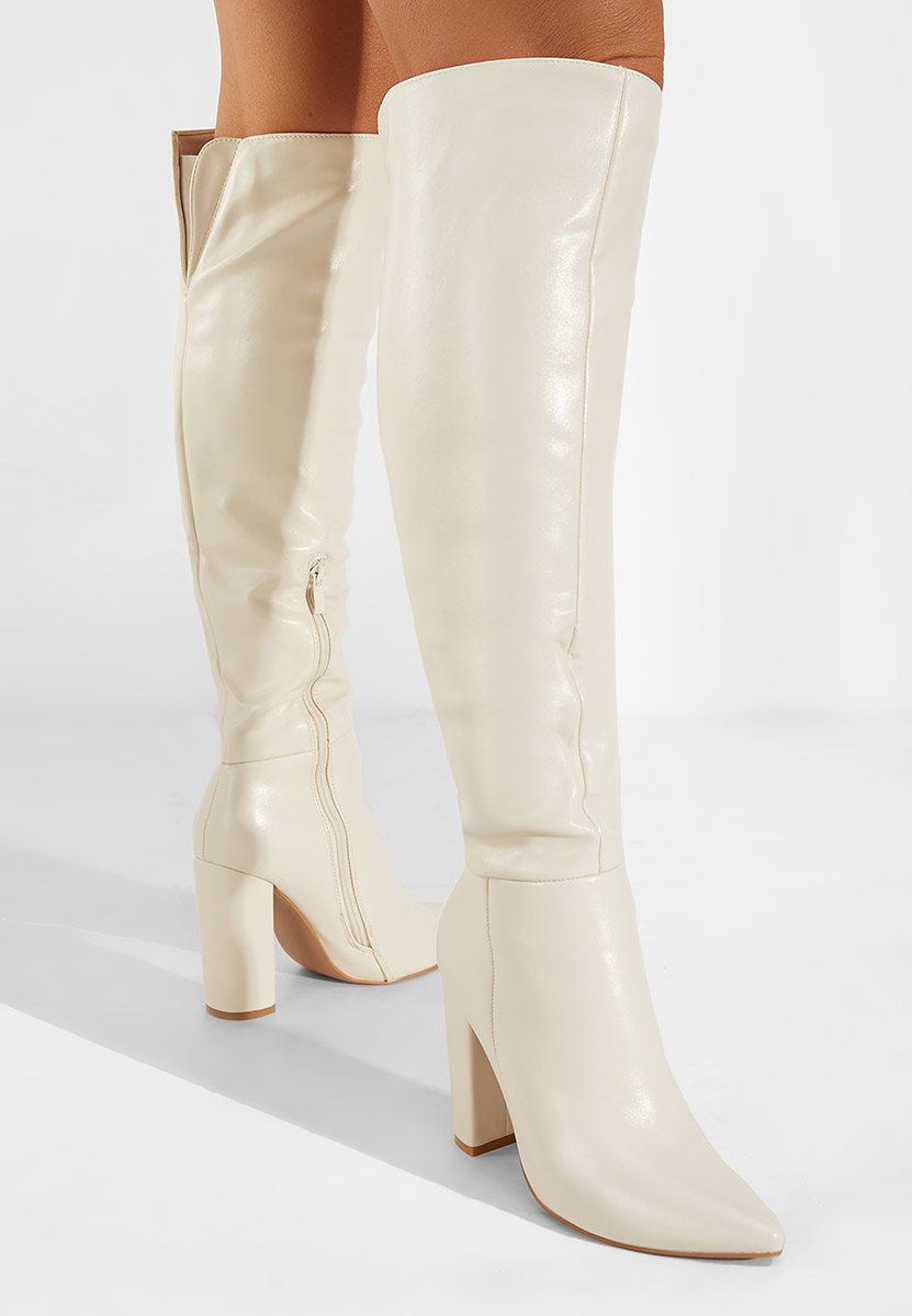 Stivali alti con tacco beige Cailla