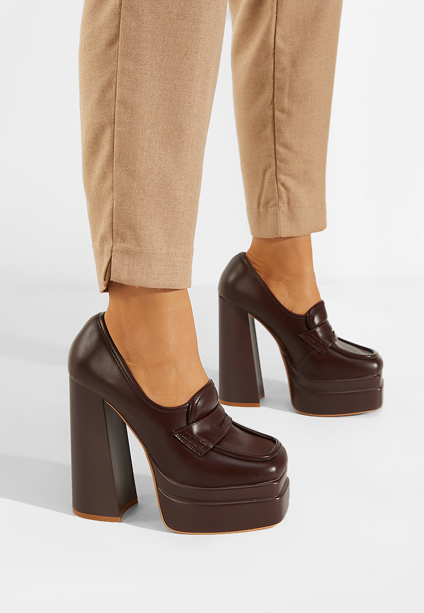 Décolleté tacco largo e plateau Marrone Dieppa
