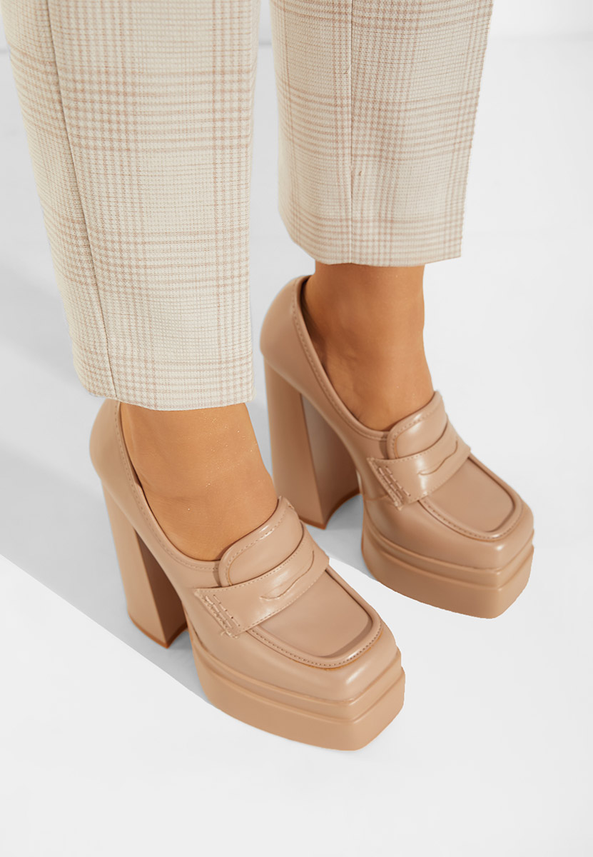 Mocassini con tacco e plateau Dieppa Beige