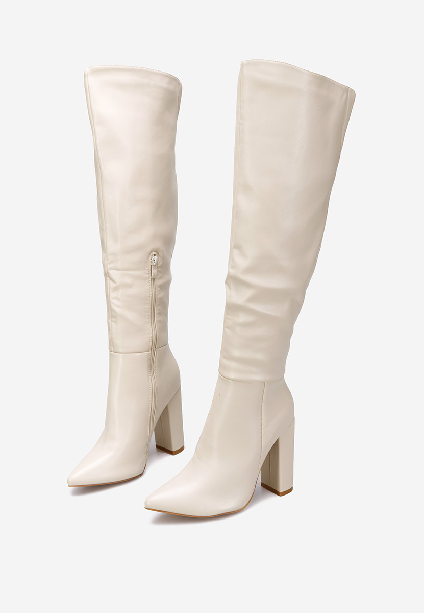 Stivali alti con tacco beige Cailla