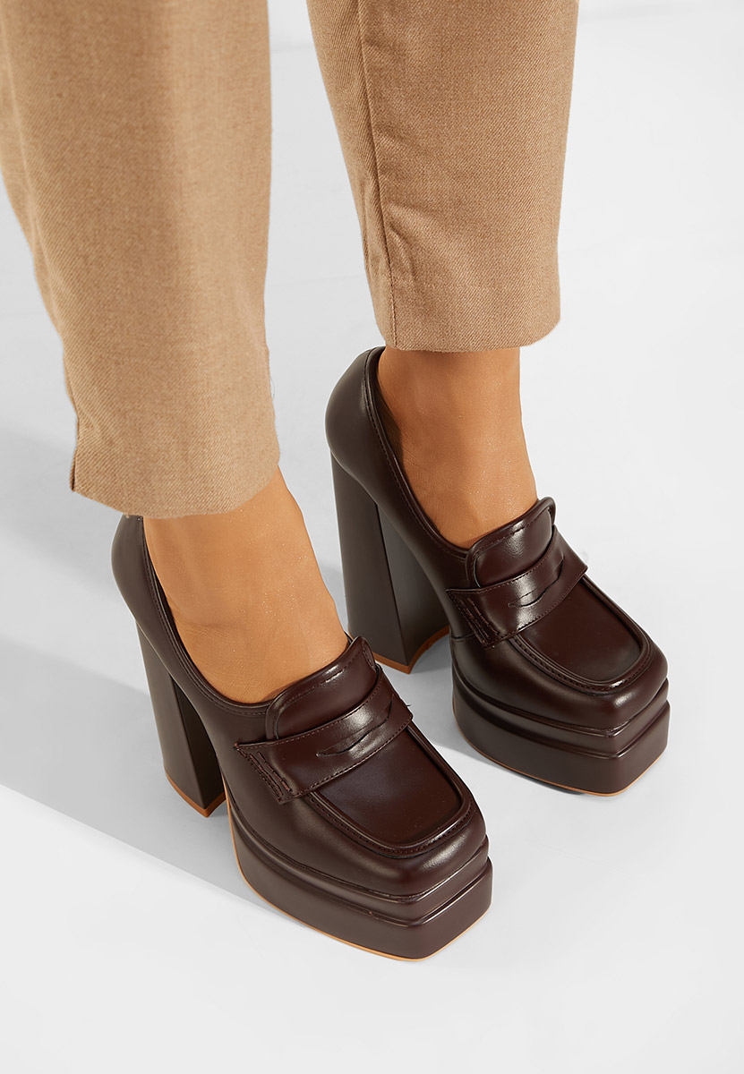 Décolleté tacco largo e plateau Marrone Dieppa