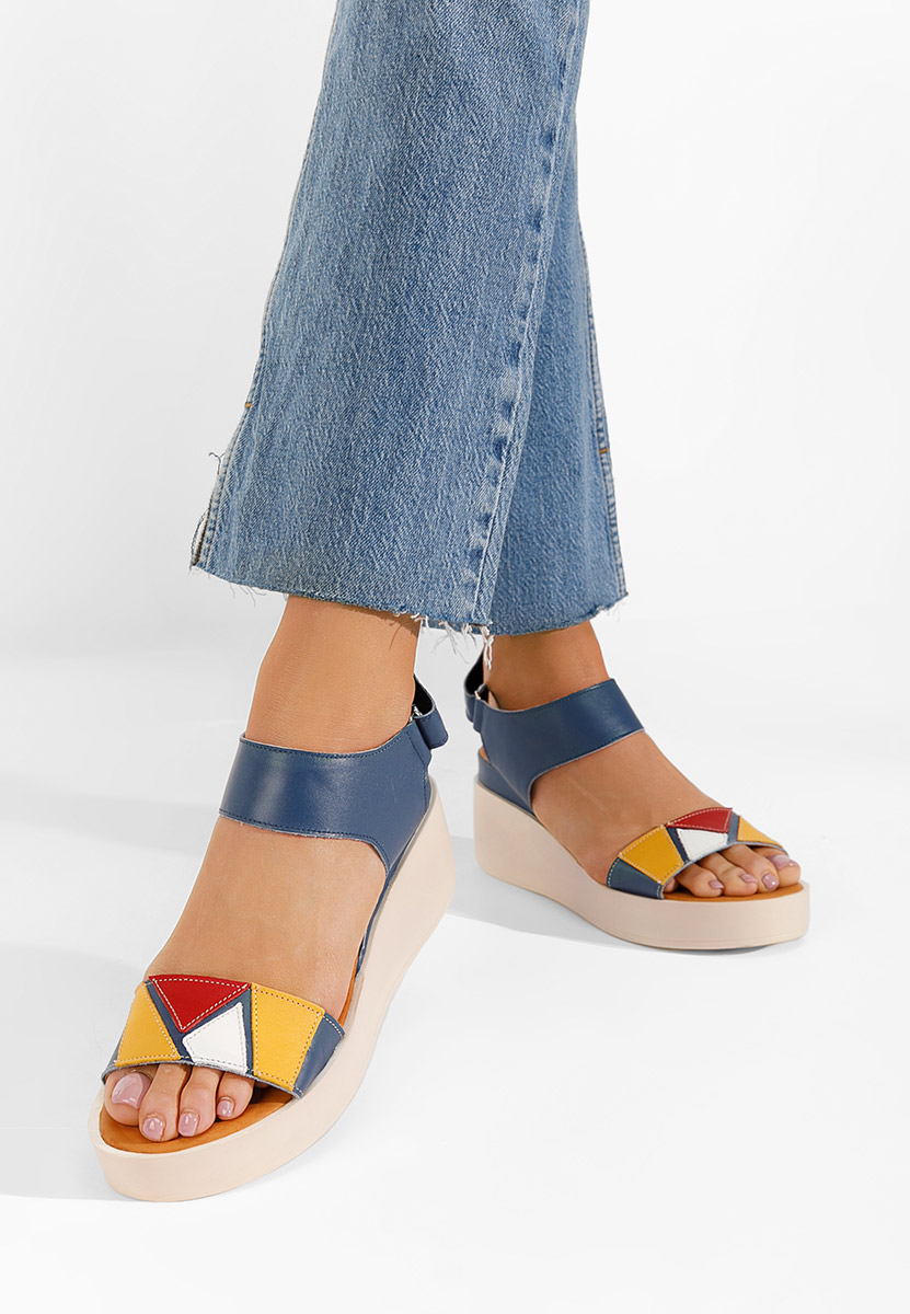 Sandali con zeppa cuoio Lauria Blu marine