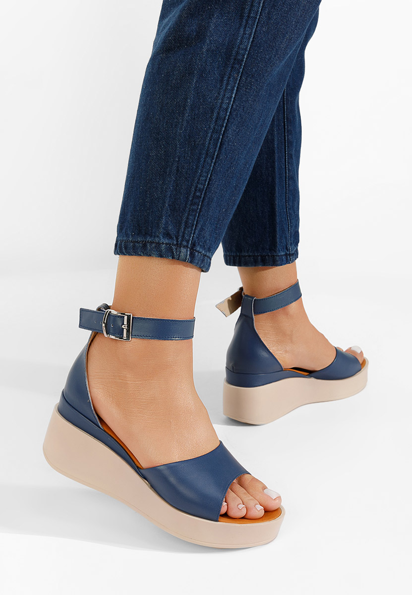 Sandali con plateau cuoio Salegia Blu marine