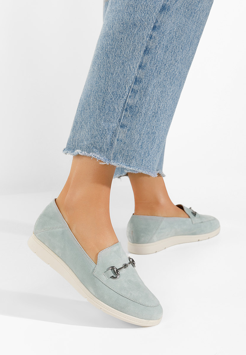 Mocassini donna pelle Elvia B V2 azzurro