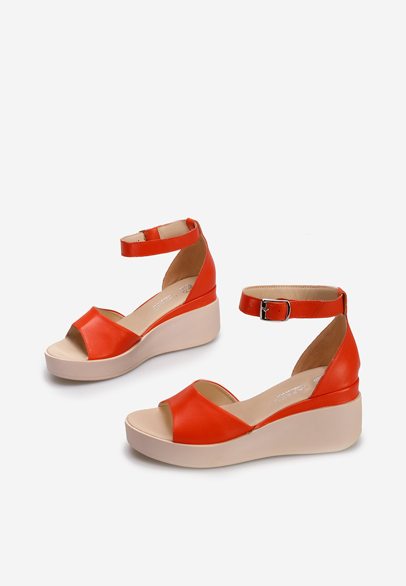 Sandali con plateau cuoio Salegia corallo