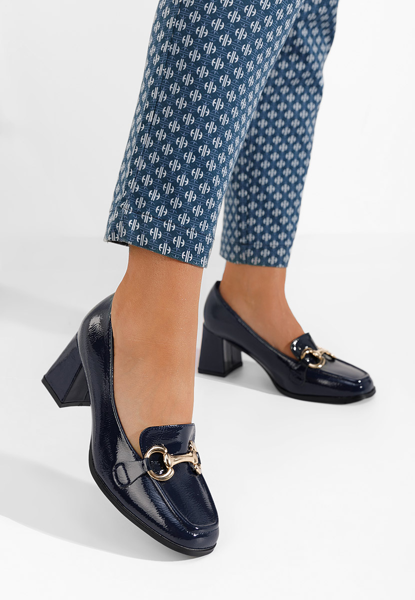 Mocassini con tacco Velosa blu marine