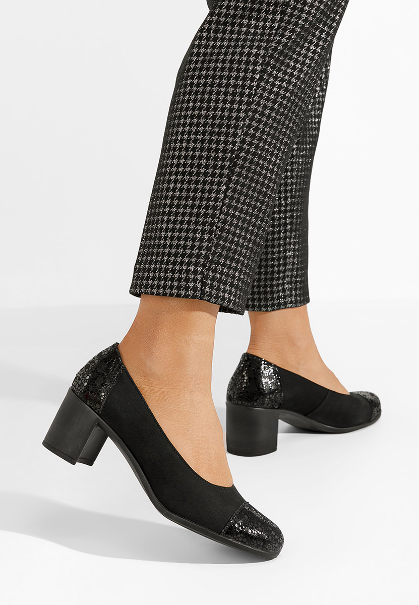 Décolleté tacco largo in pelle Judy V2 Nero