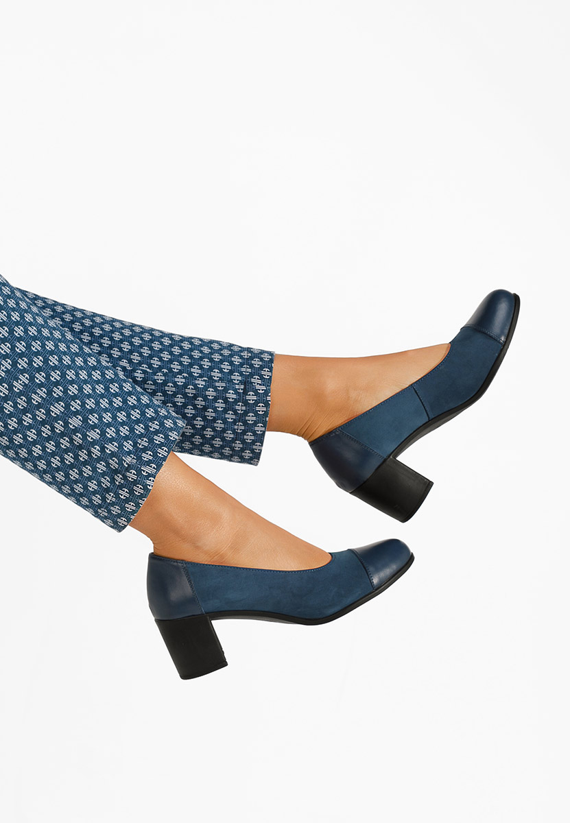 Décolleté tacco largo in pelle Judy V2 Blu marine