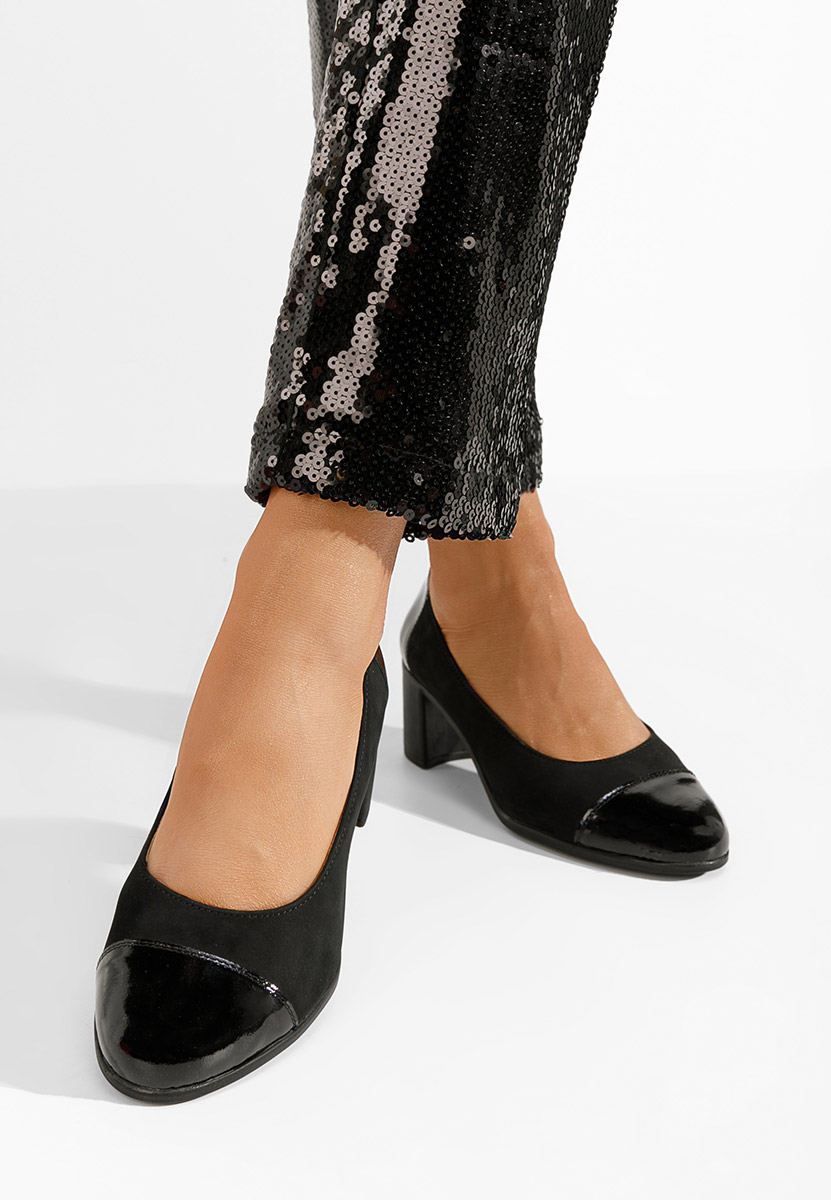 Décolleté tacco largo in pelle Judy V3 Nero