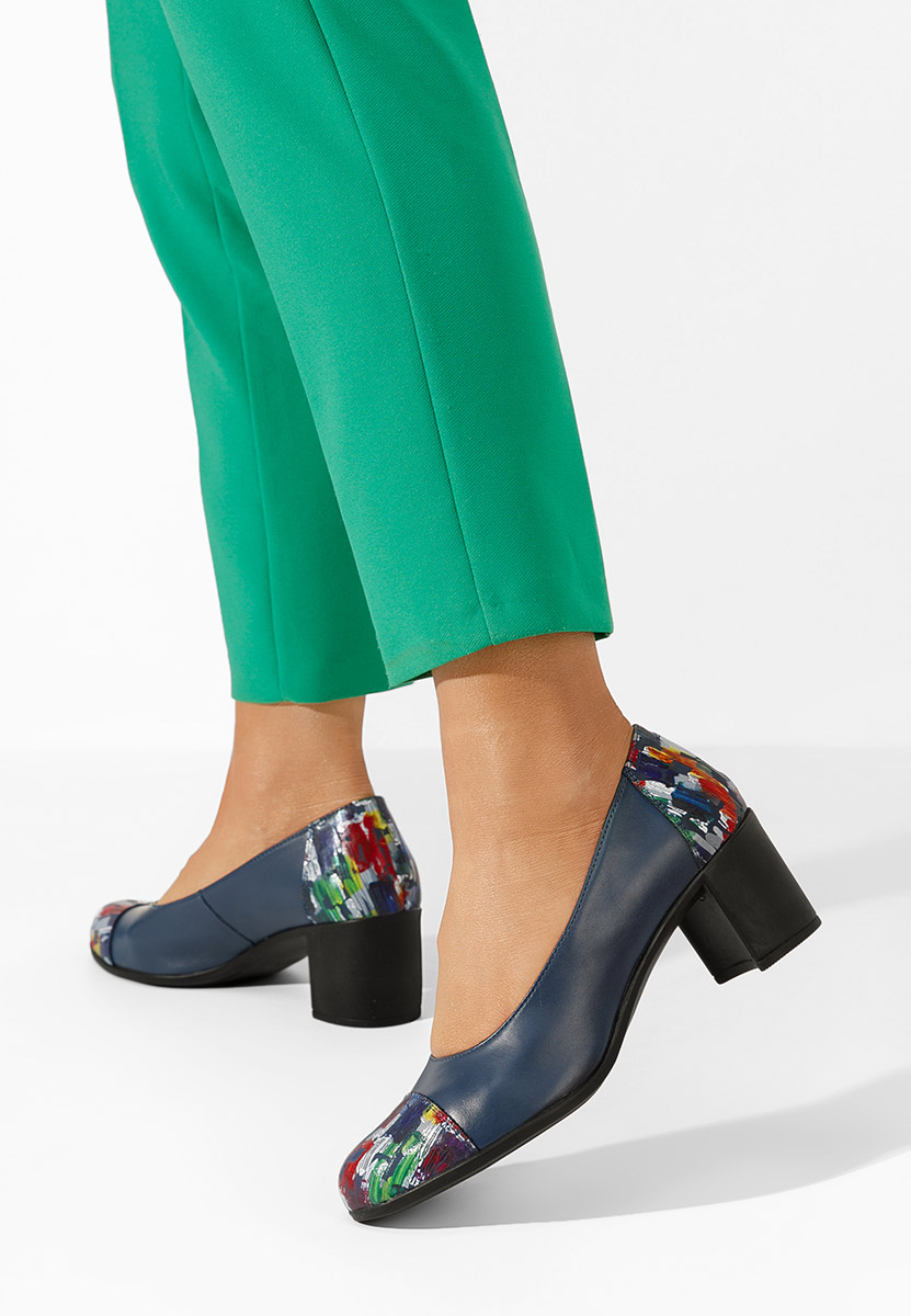 Décolleté tacco largo in pelle Judy V4 Blu marine