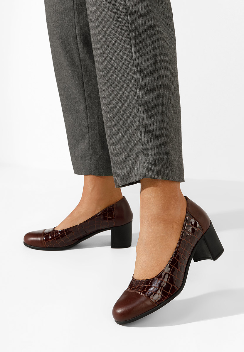 Décolleté tacco largo in pelle Judy V3 Marrone