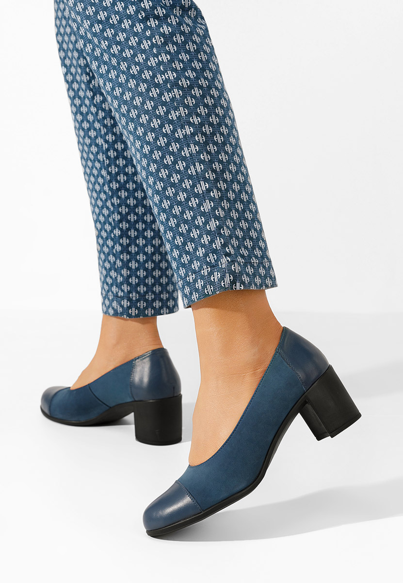 Décolleté tacco largo in pelle Judy V2 Blu marine