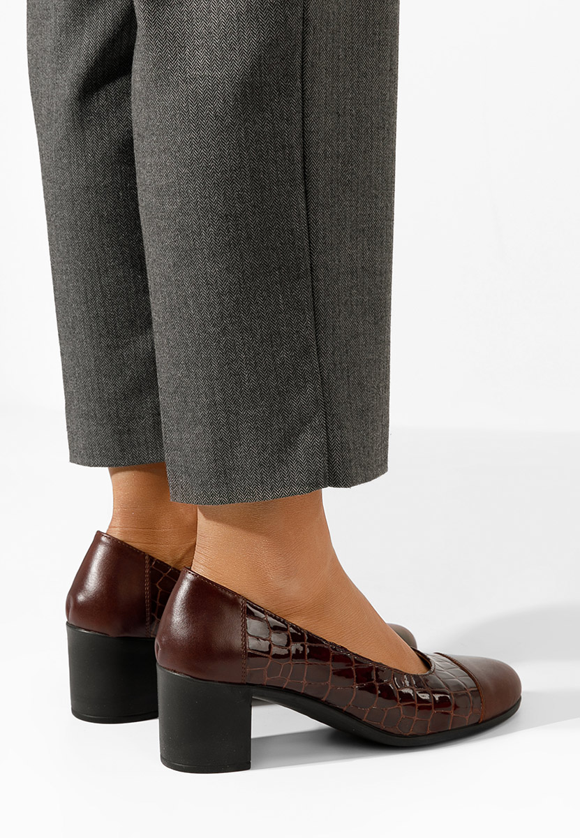 Décolleté tacco largo in pelle Judy V3 Marrone