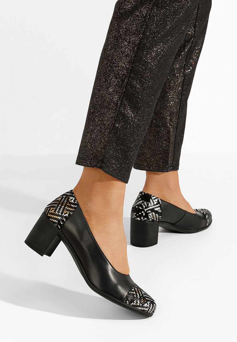 Décolleté tacco largo in pelle Judy V7 Nero