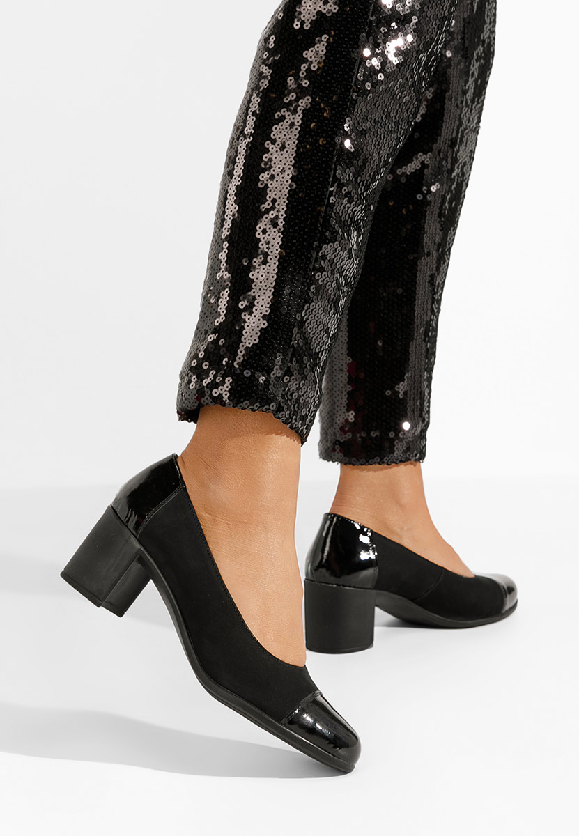 Décolleté tacco largo in pelle Judy V3 Nero