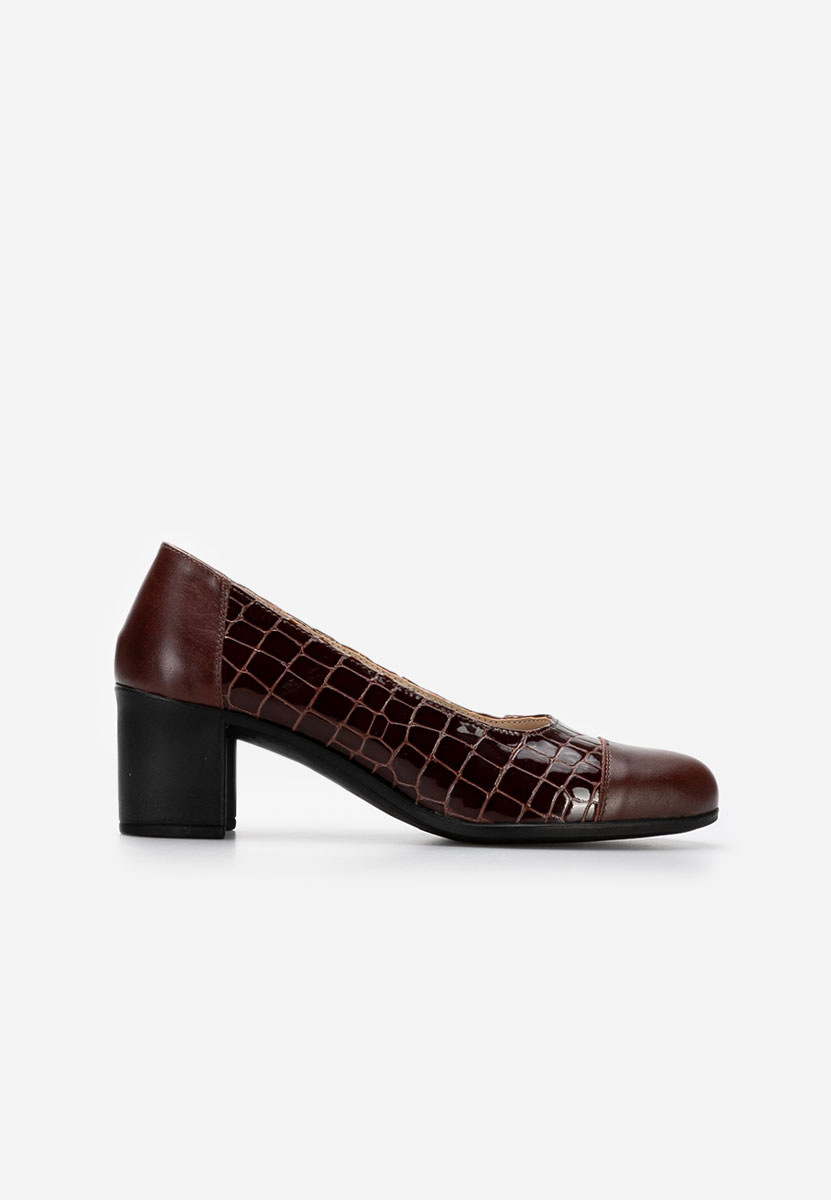 Décolleté tacco largo in pelle Judy V3 Marrone