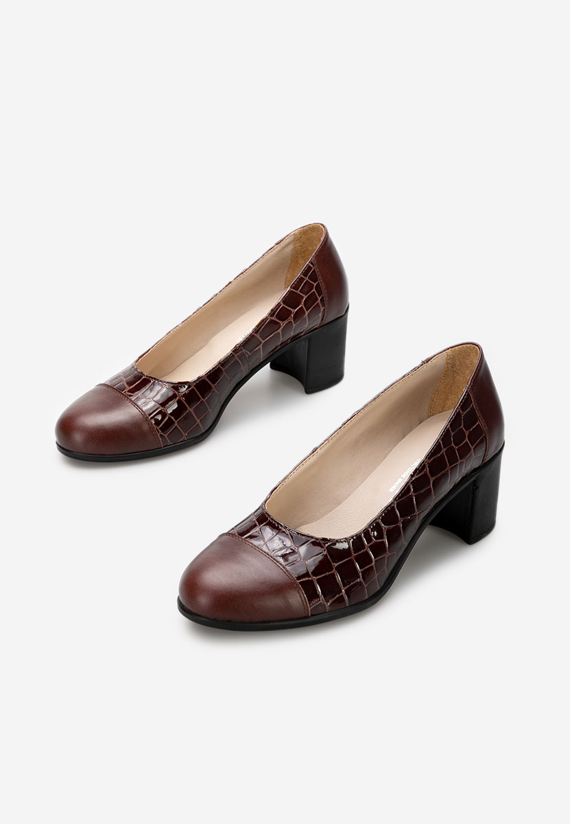 Décolleté tacco largo in pelle Judy V3 Marrone