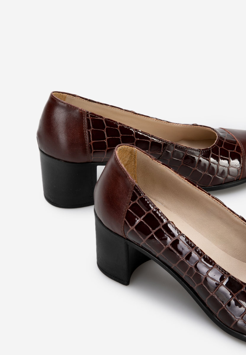 Décolleté tacco largo in pelle Judy V3 Marrone