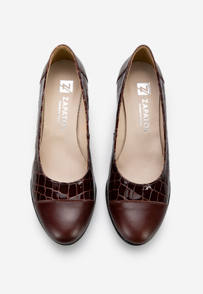 Décolleté tacco largo in pelle Judy V3 Marrone