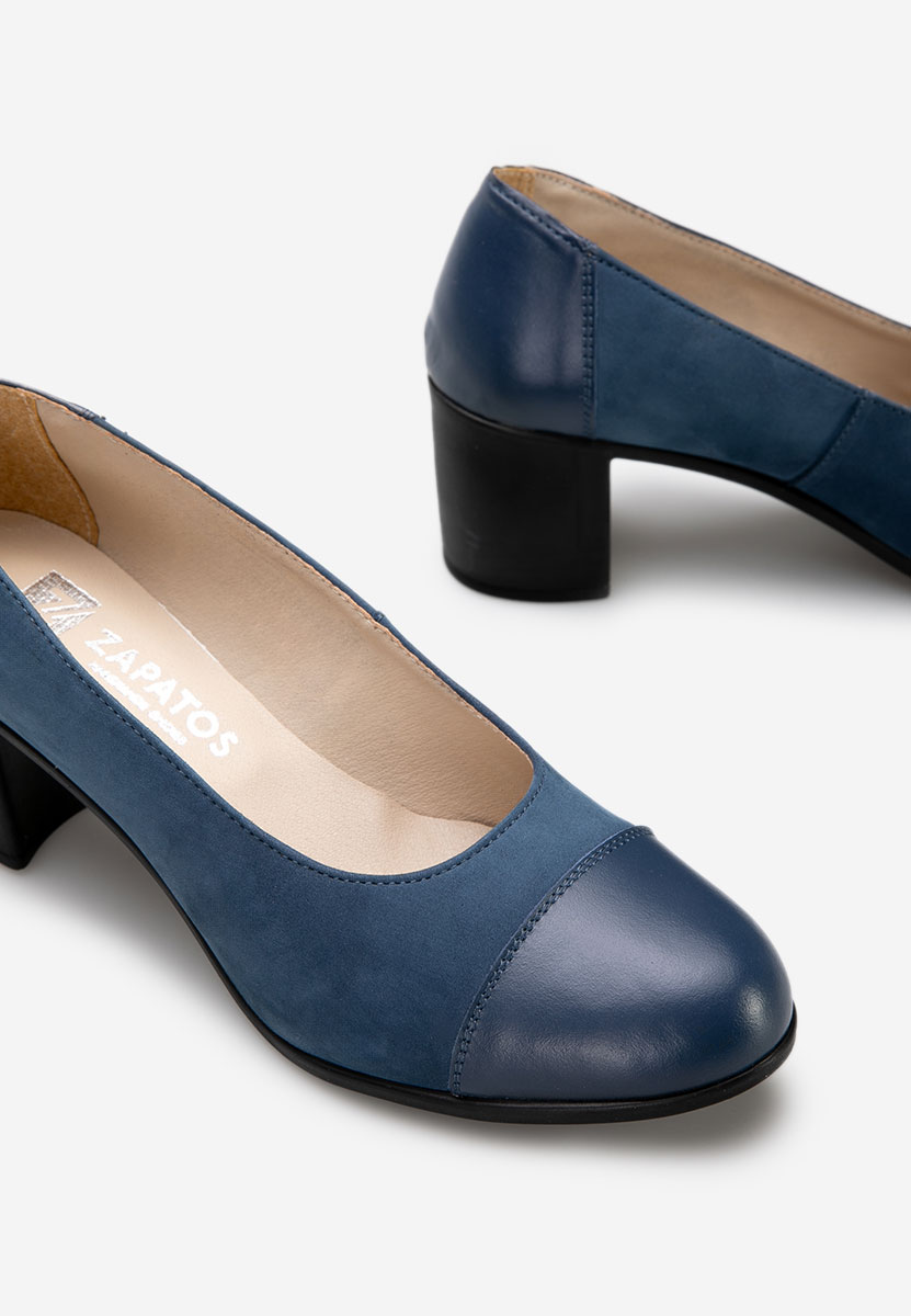 Décolleté tacco largo in pelle Judy V2 Blu marine