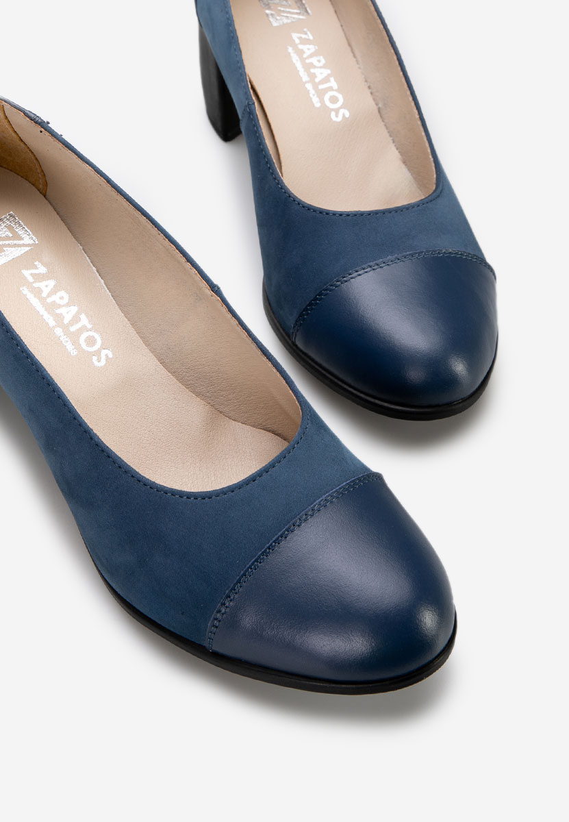 Décolleté tacco largo in pelle Judy V2 Blu marine