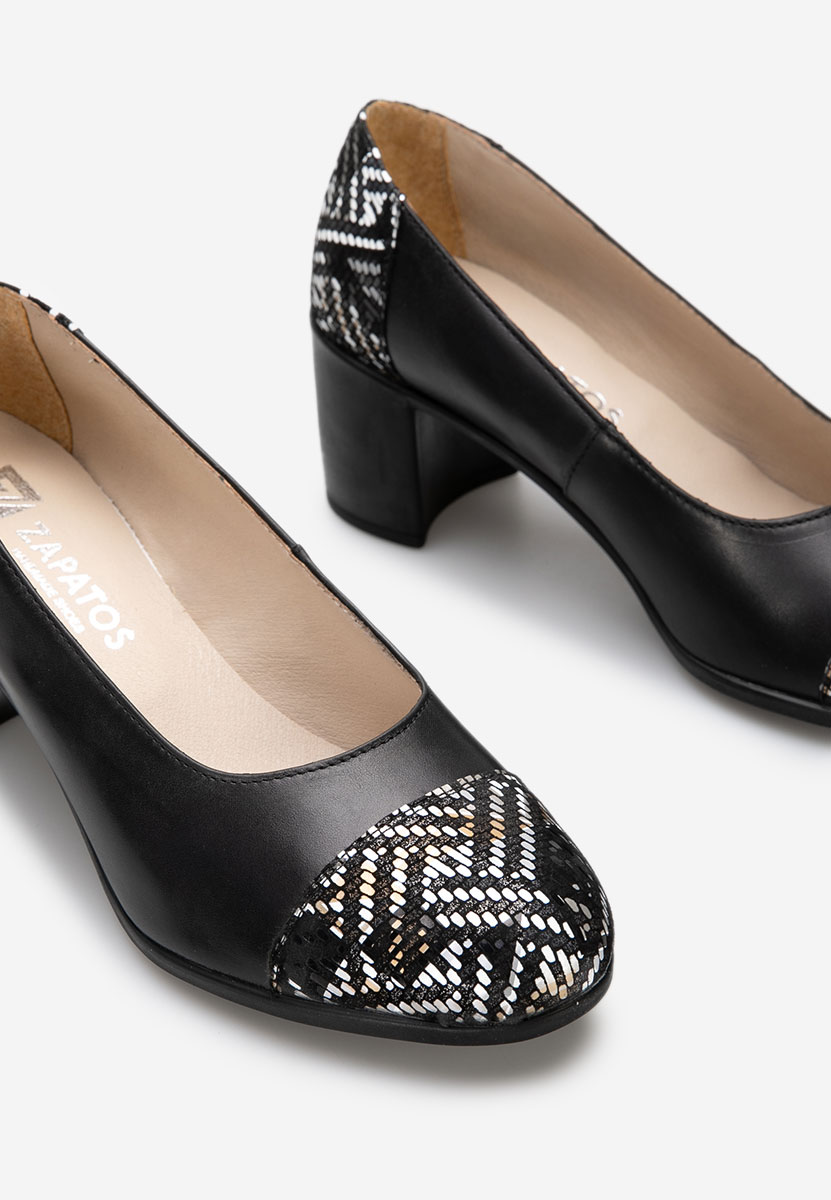 Décolleté tacco largo in pelle Judy V7 Nero