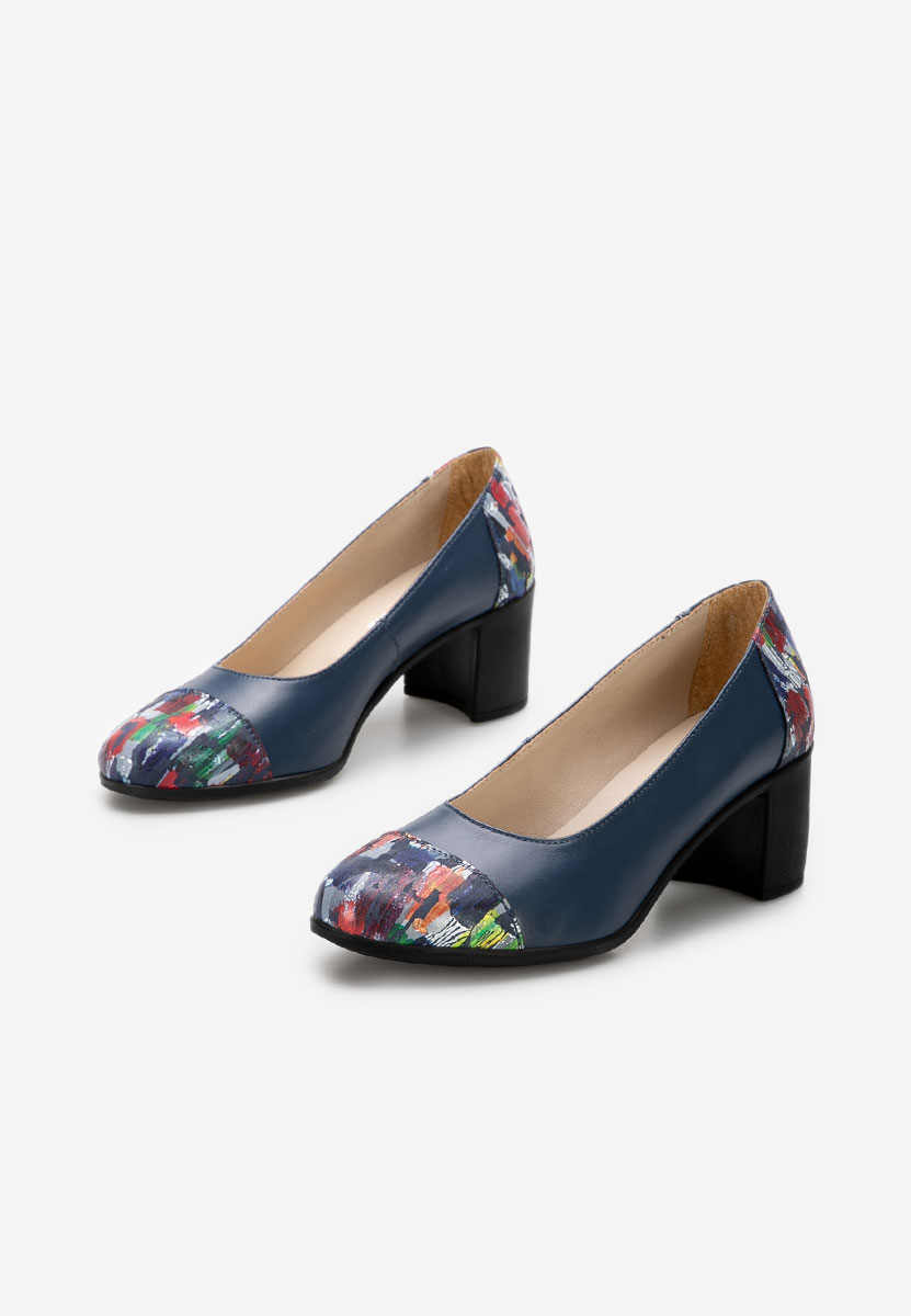 Décolleté tacco largo in pelle Judy V4 Blu marine