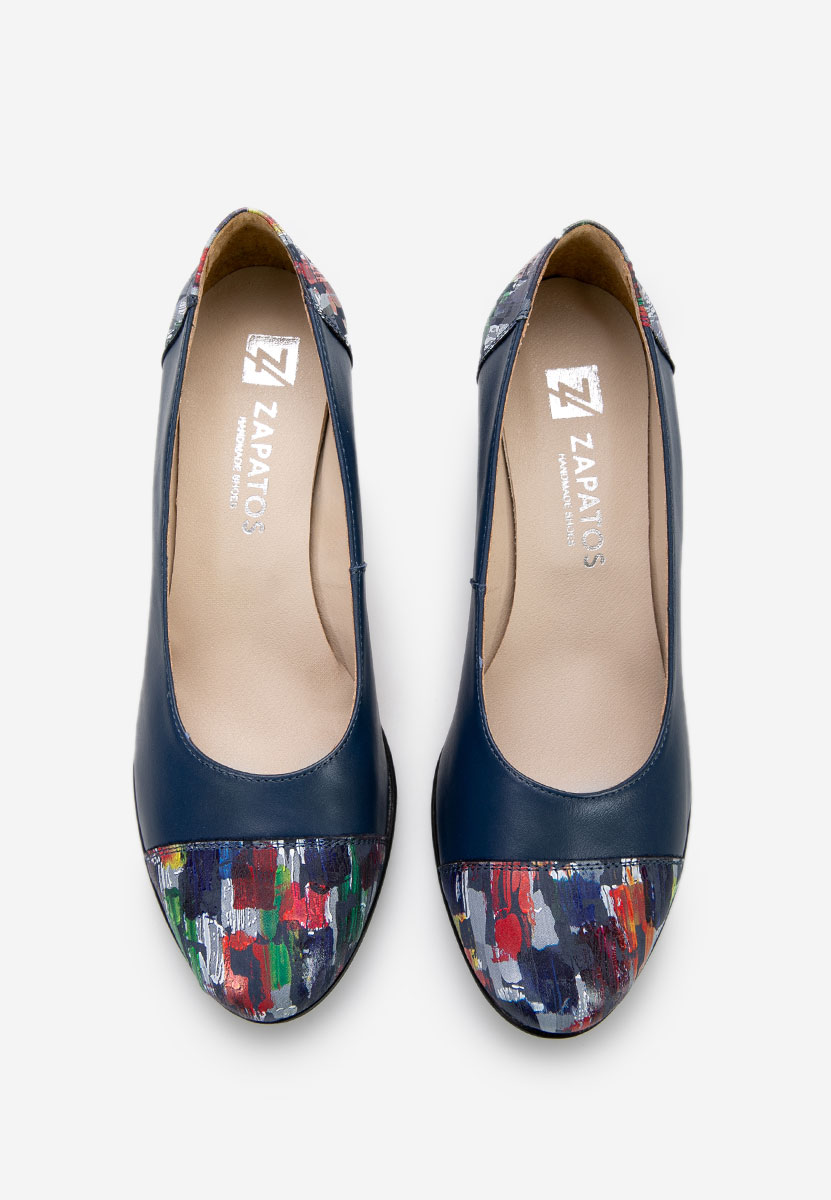 Décolleté tacco largo in pelle Judy V4 Blu marine