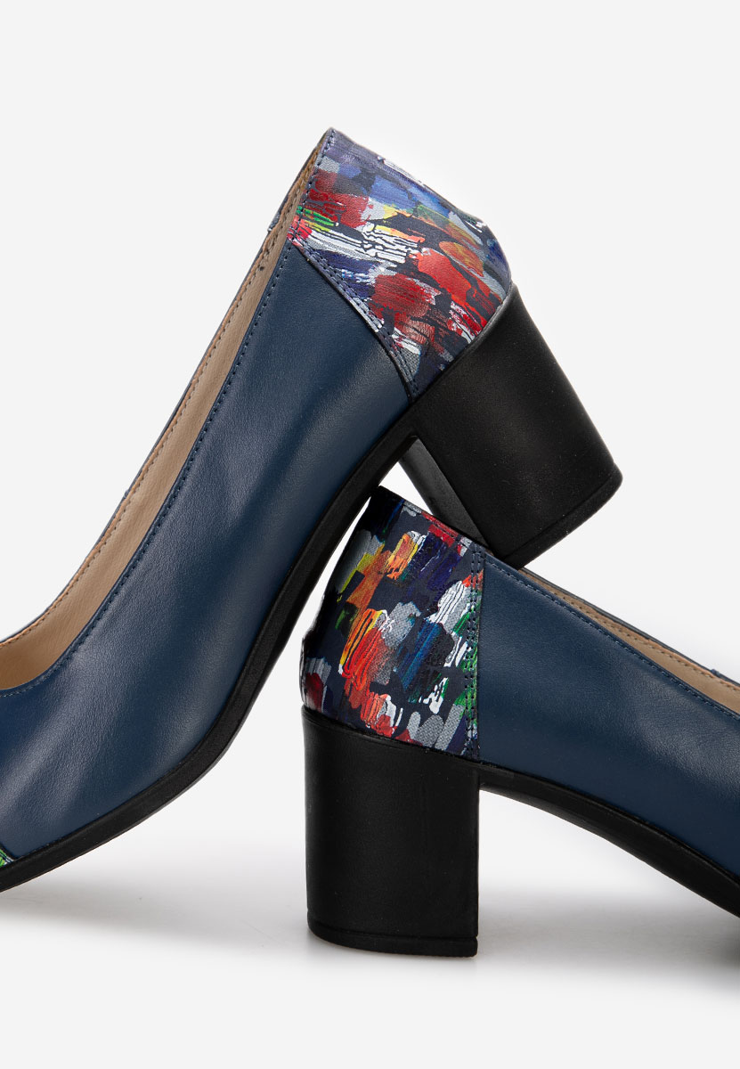 Décolleté tacco largo in pelle Judy V4 Blu marine