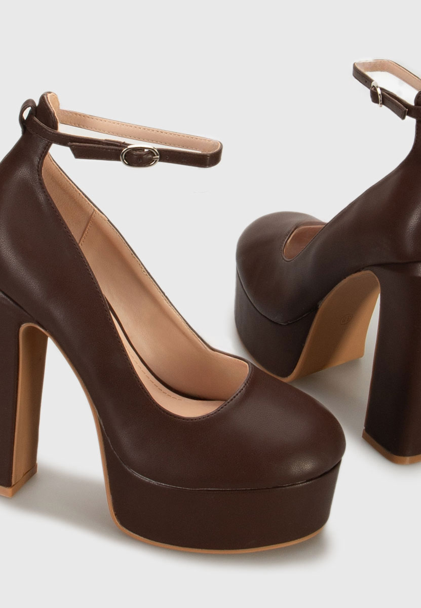 Décolleté tacco largo e plateau Matea V3 marrone