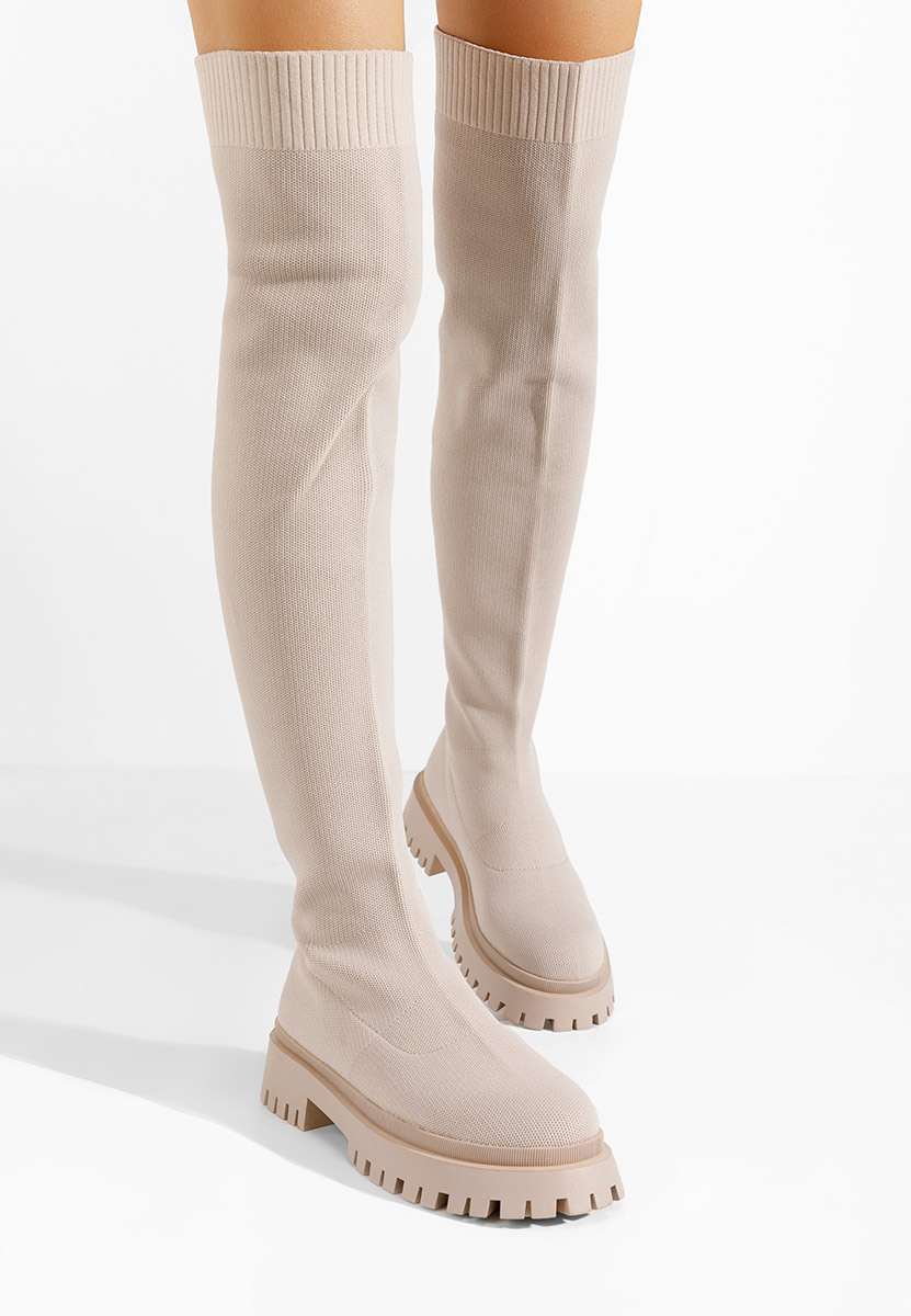 Stivali alti senza tacco Xena beige
