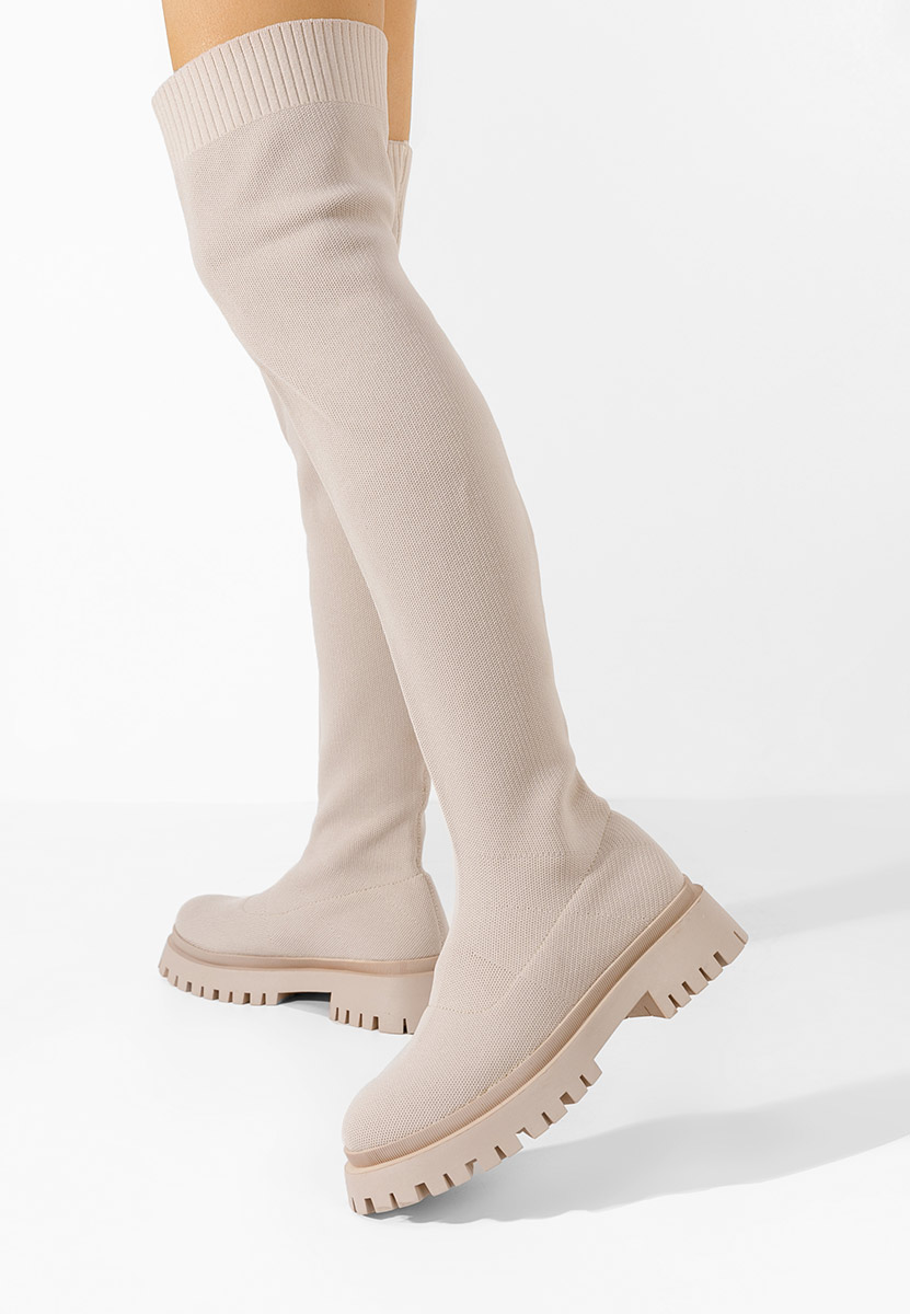 Stivali alti senza tacco Xena beige