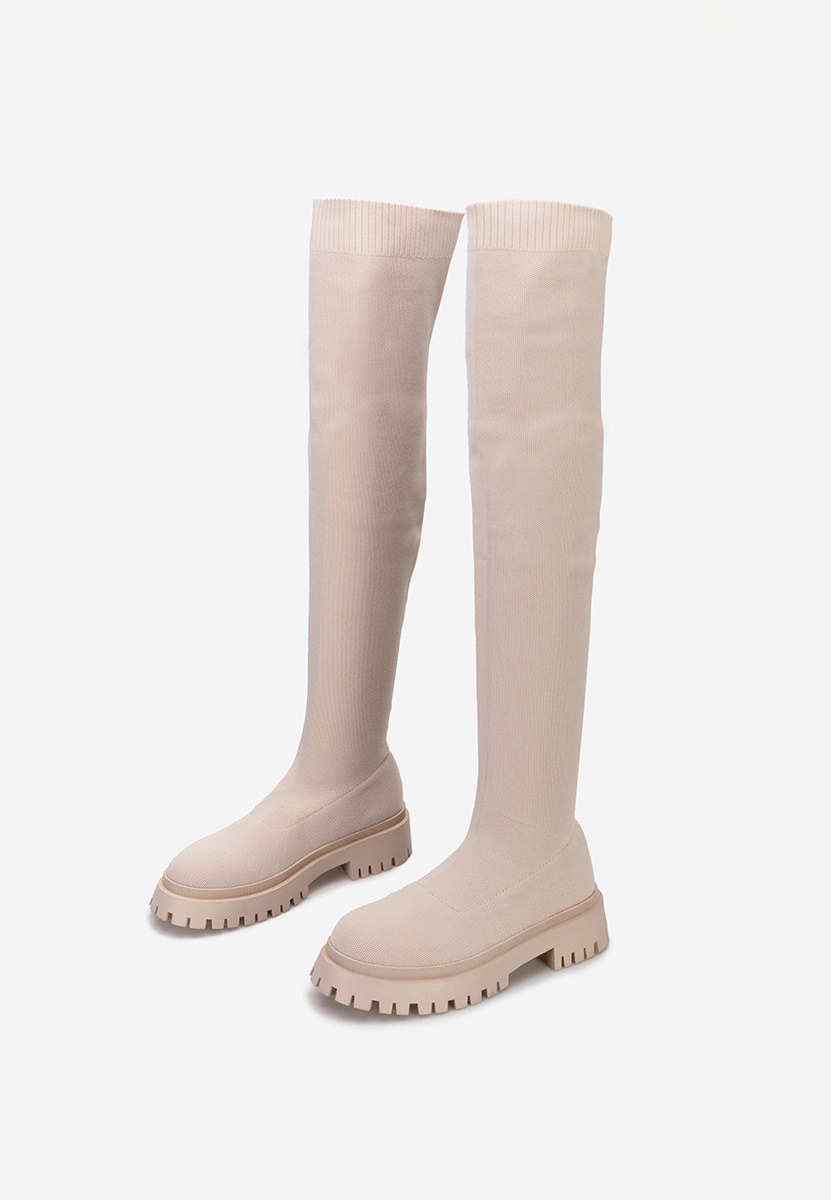 Stivali alti senza tacco Xena beige