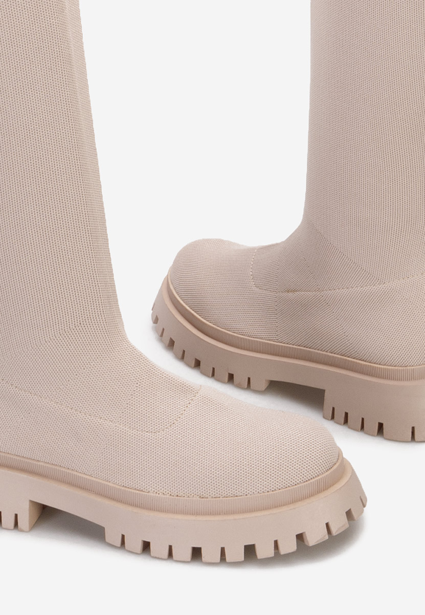 Stivali alti senza tacco Xena beige