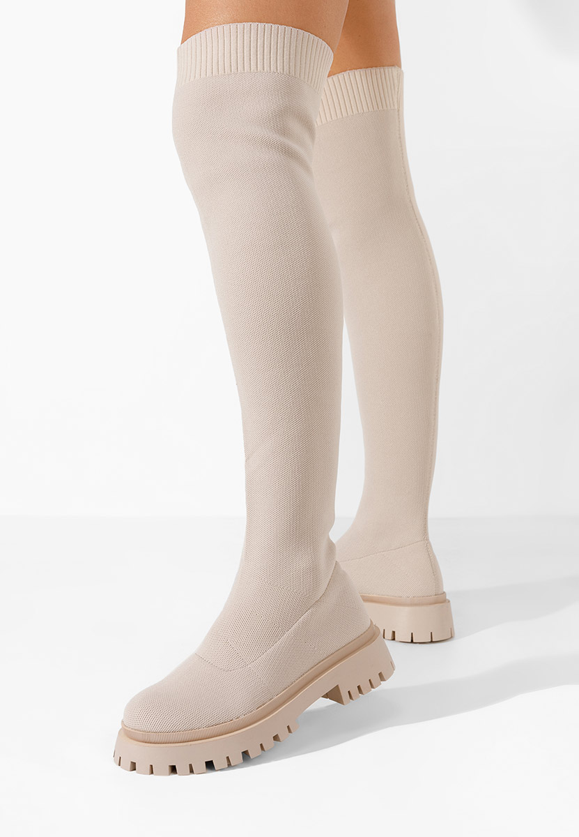 Stivali alti senza tacco Xena beige