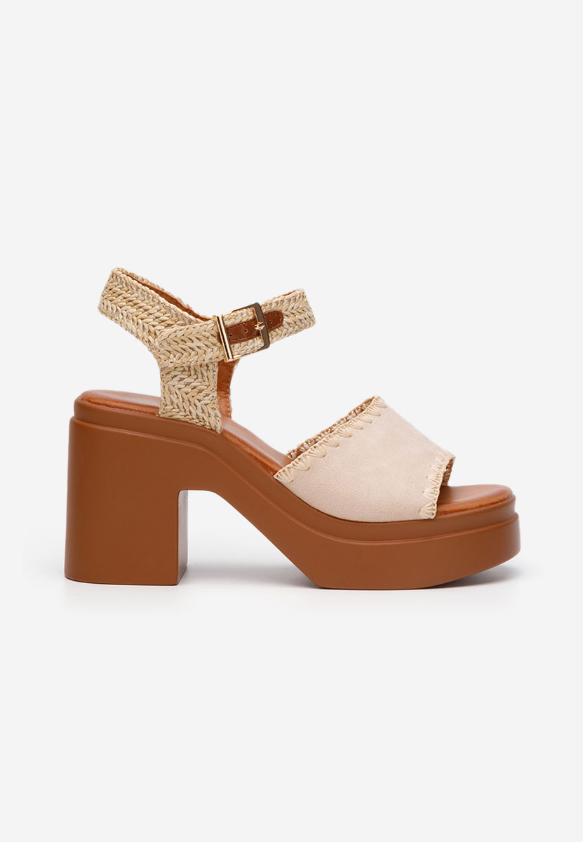 Sandali con tacco largo e plateau Regina beige