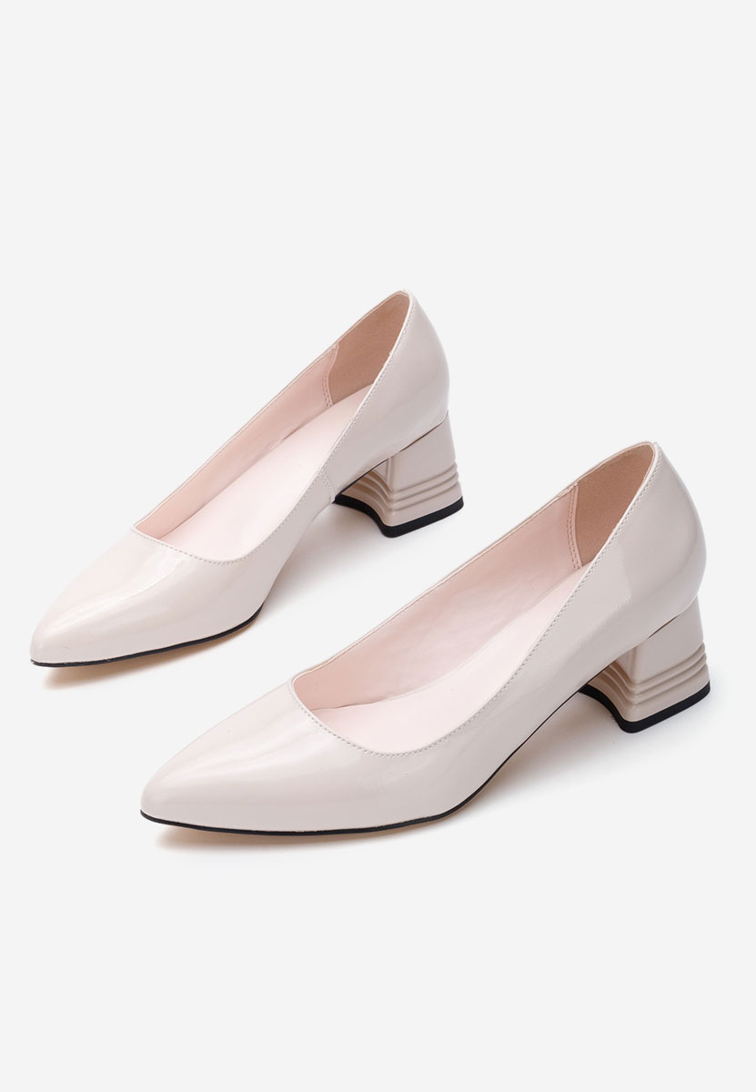 Décolleté tacco largo in pelle Fadicia beige