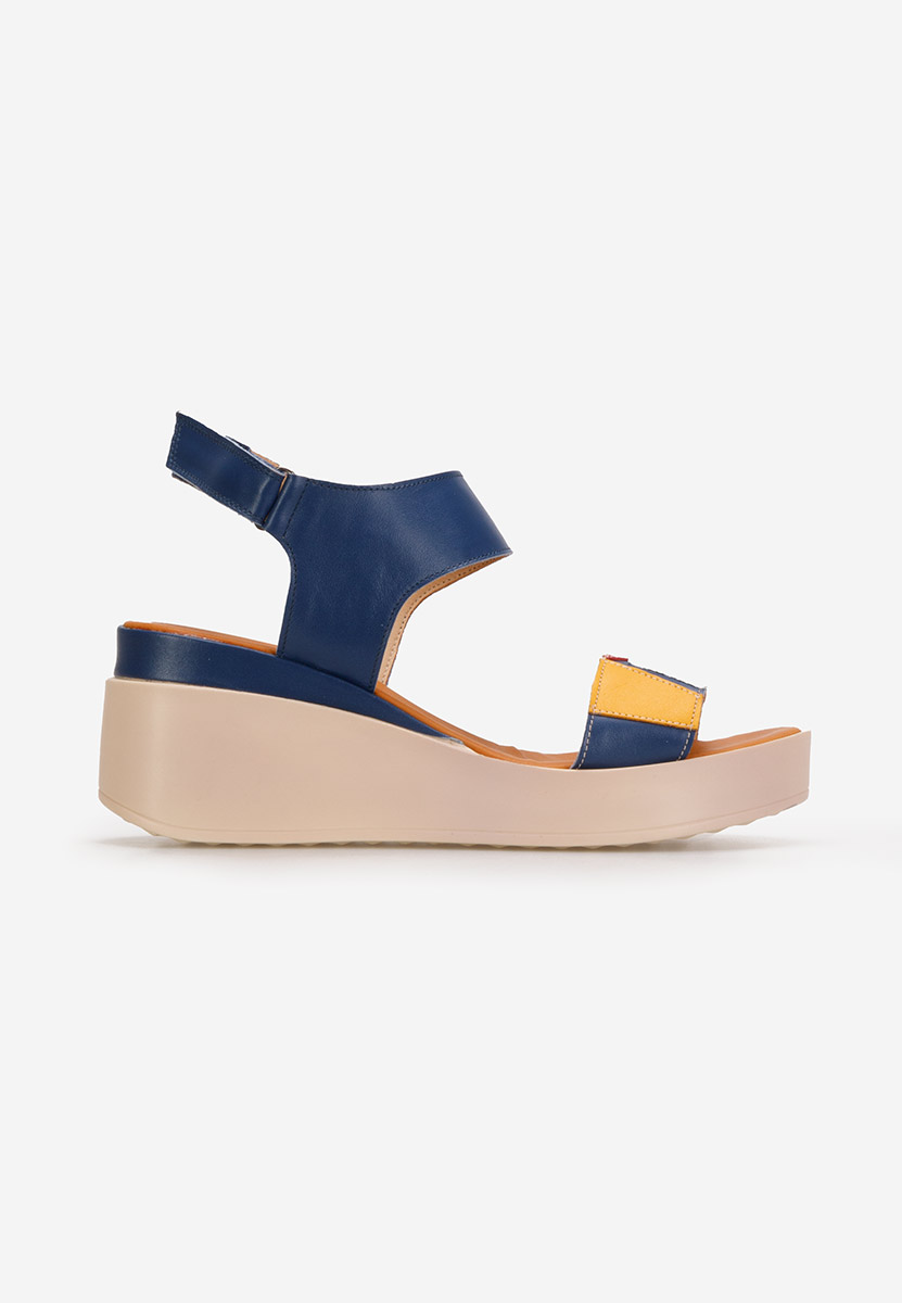 Sandali con zeppa cuoio Lauria Blu marine