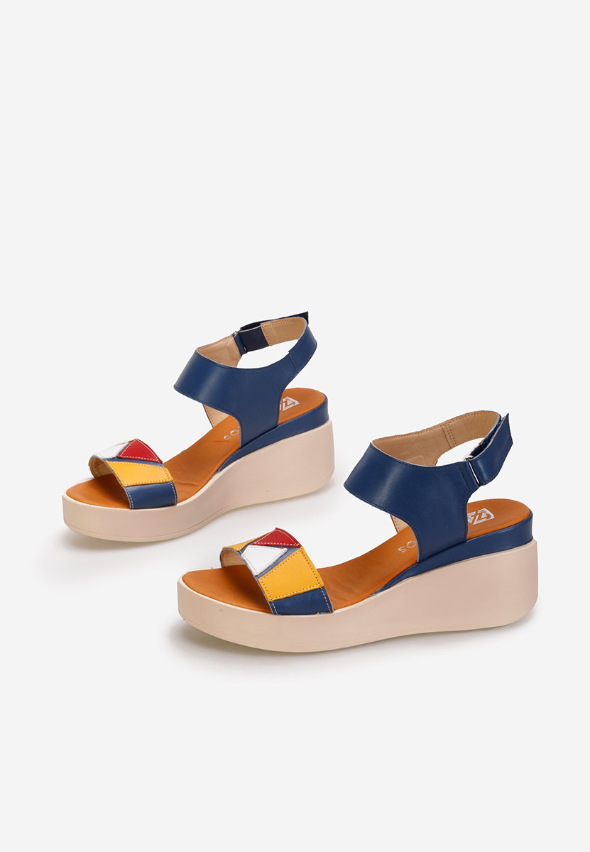 Sandali con zeppa cuoio Lauria Blu marine
