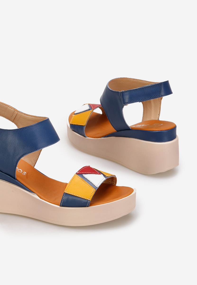 Sandali con zeppa cuoio Lauria Blu marine