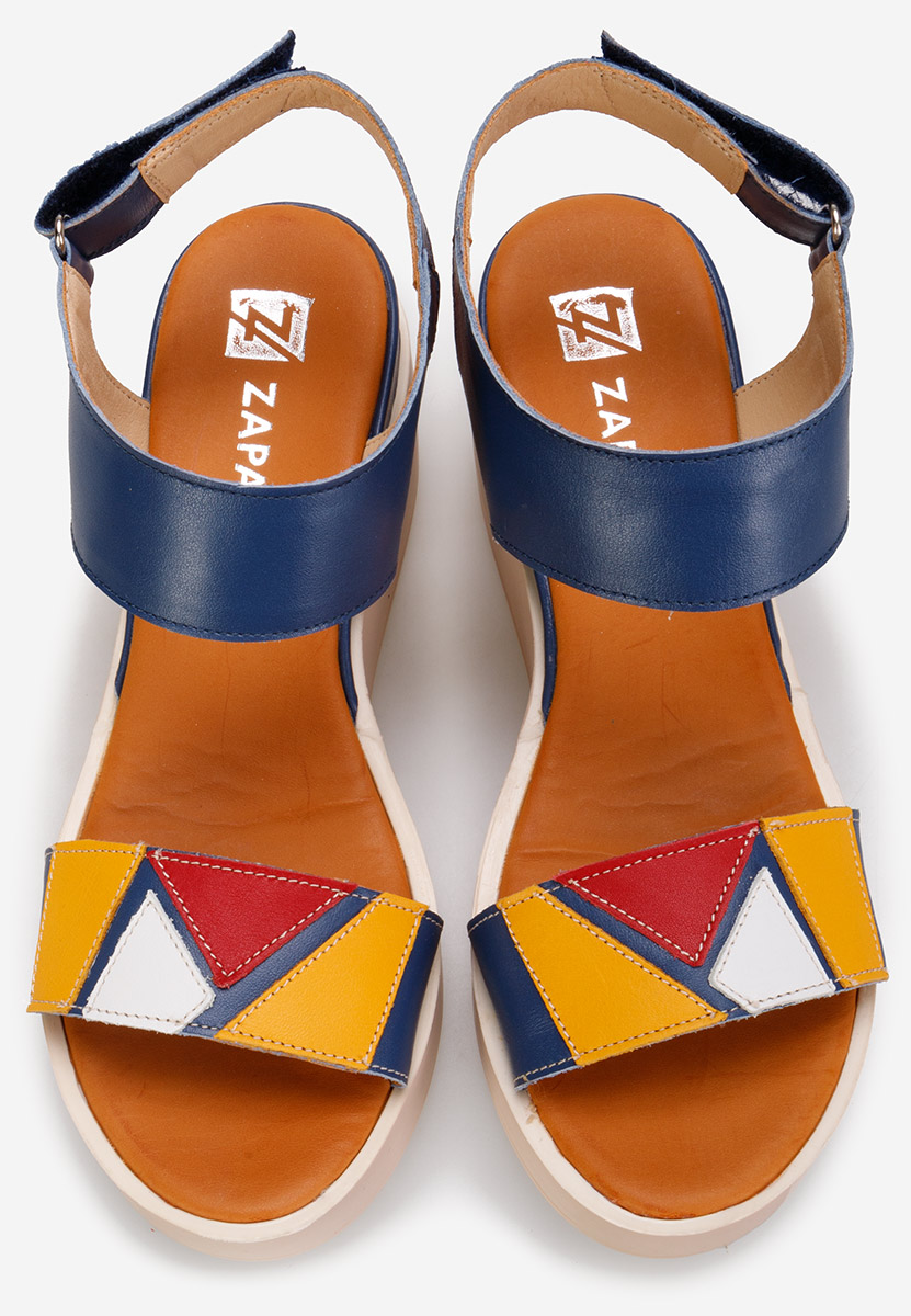 Sandali con zeppa cuoio Lauria Blu marine