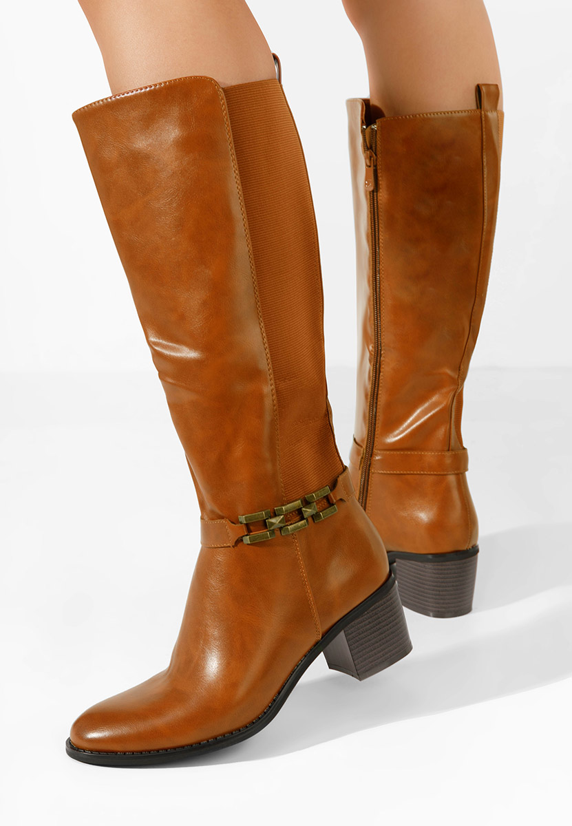 Stivali alti con tacco Asdena camel
