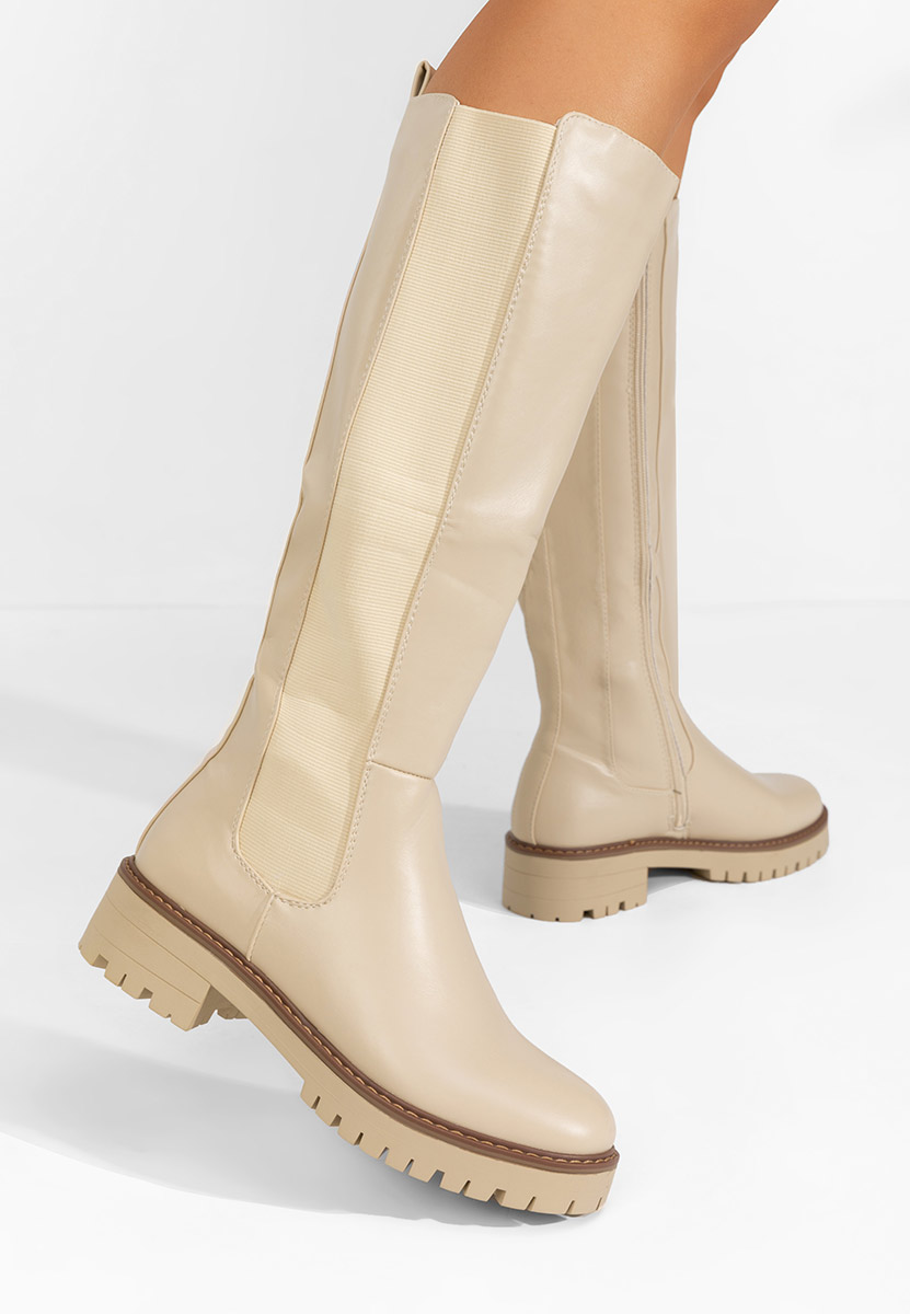 Stivali alti senza tacco Buffy beige
