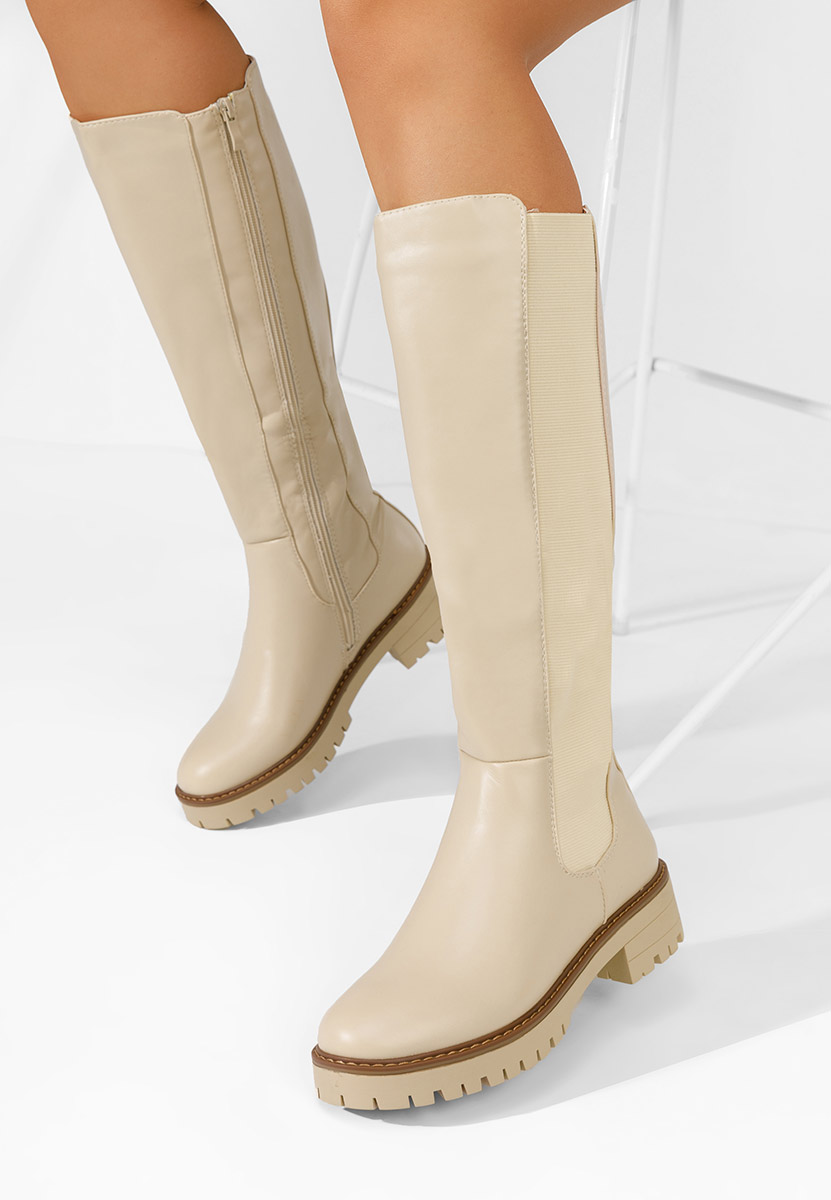 Stivali alti senza tacco Buffy beige