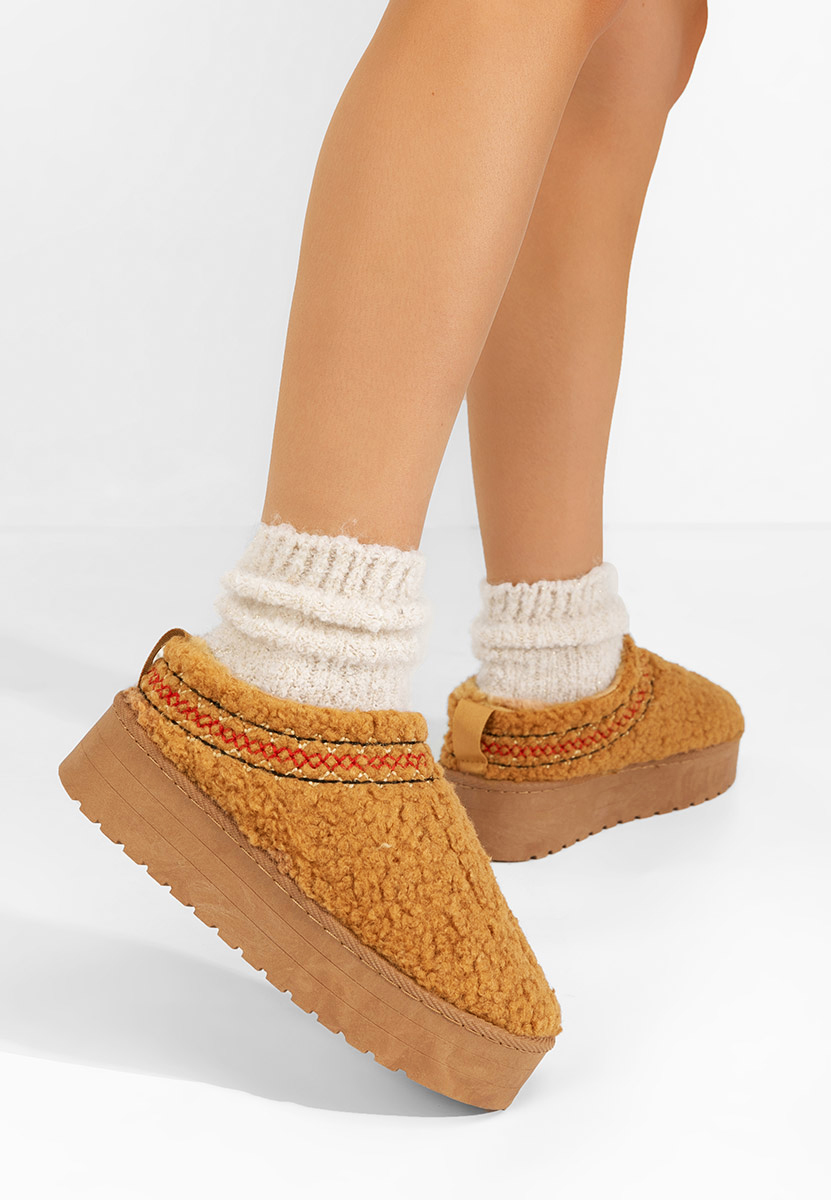 Zoccoli con zeppa Cristina camel