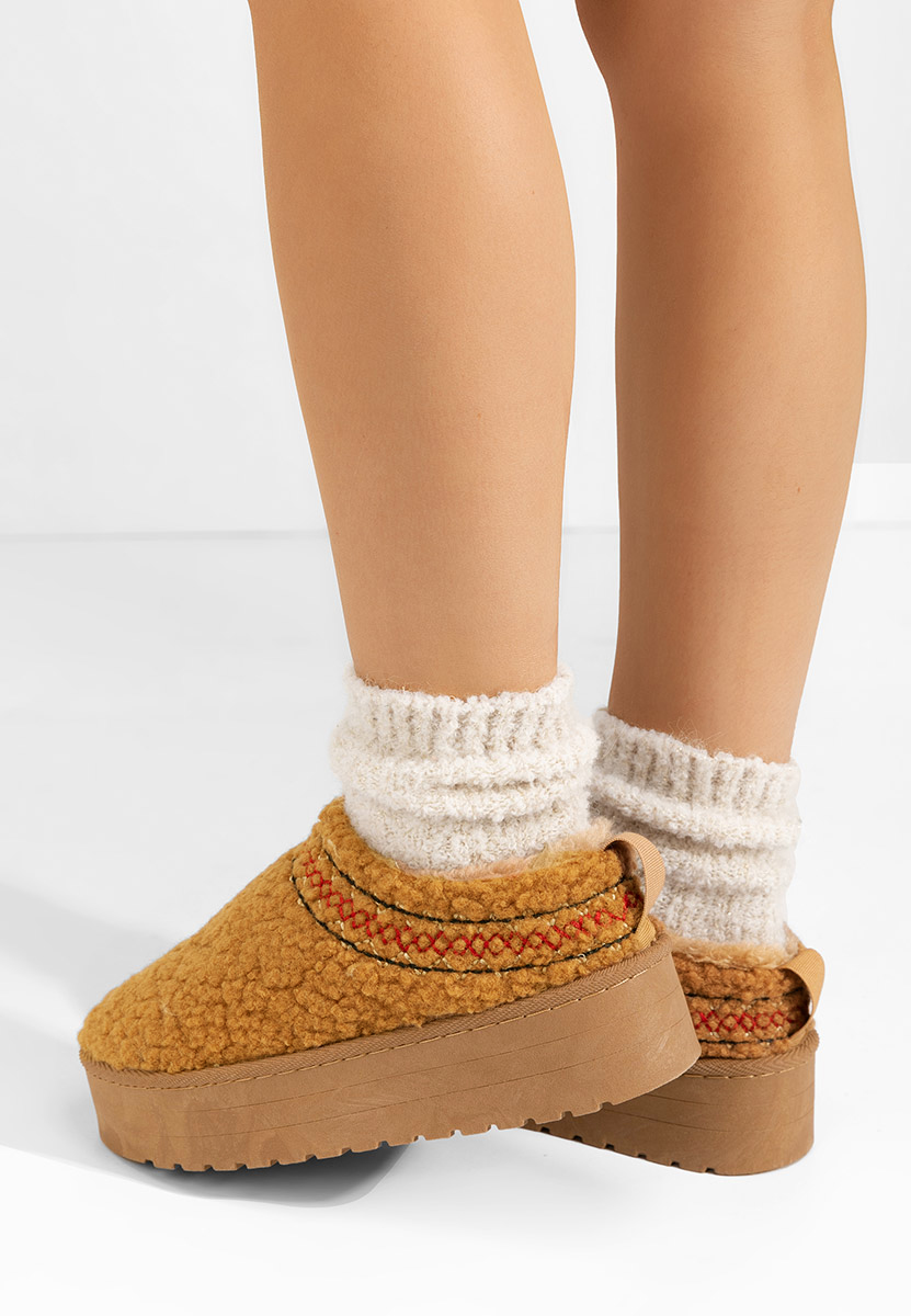 Zoccoli con zeppa Cristina camel