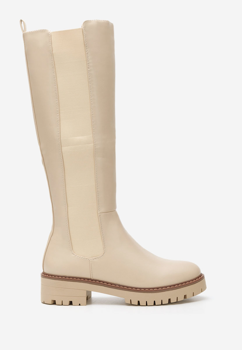 Stivali alti senza tacco Buffy beige