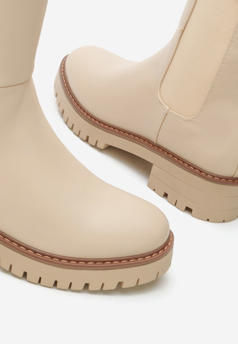 Stivali alti senza tacco Buffy beige