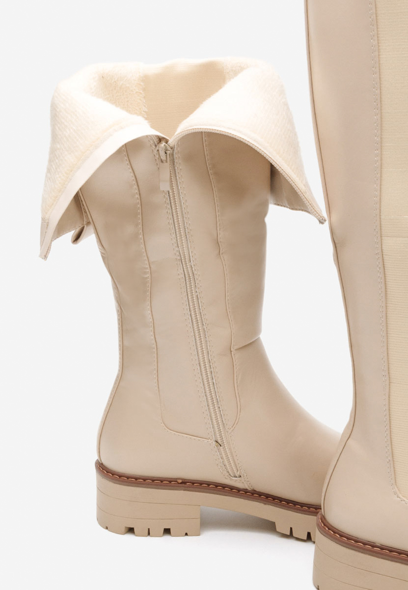 Stivali alti senza tacco Buffy beige