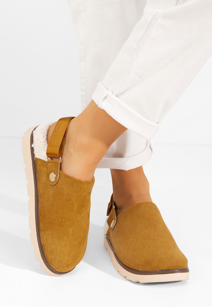 Zoccoli con zeppa Tamra camel